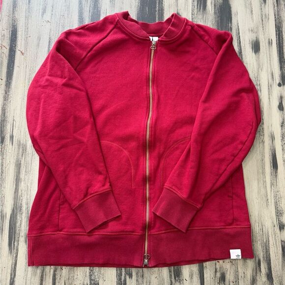 adidas Other - Adidas Vibrant Maroon Ribbed Zip Up Sweatshirt